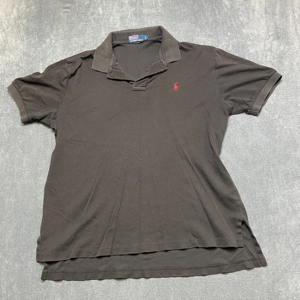 VTG Polo Ralph Lauren Polo Shirt Mens Large Black Logo High Low Hem Golf